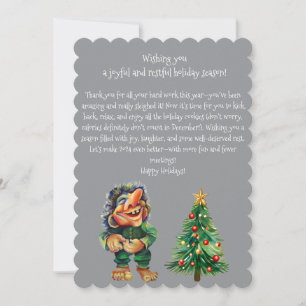 Cheeky Christmas Troll and Tree Delight  Holiday Card
