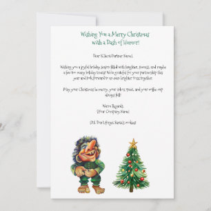 Cheeky Christmas Troll and Tree Delight Holiday Card
