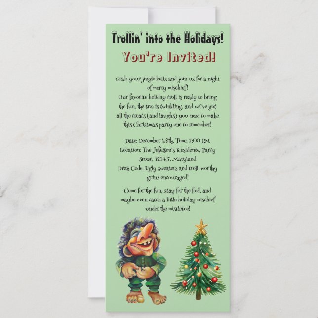 Cheeky Christmas Troll and Tree Delight  Invitation (Front)