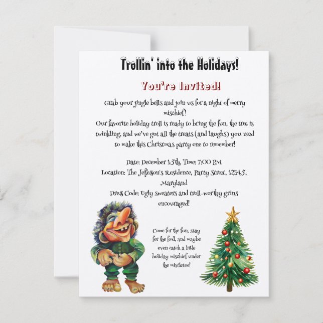 Cheeky Christmas Troll and Tree Delight  Invitation (Front)