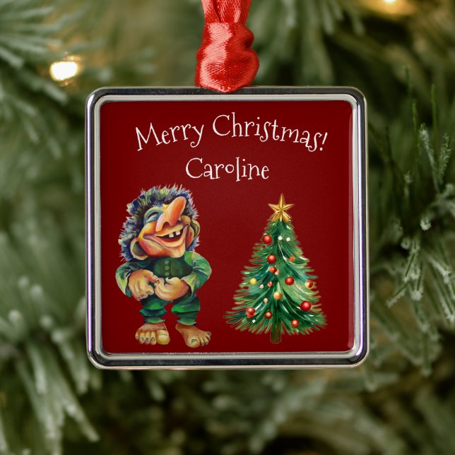 Cheeky Christmas Troll and Tree Delight  Metal Tree Decoration (Tree)