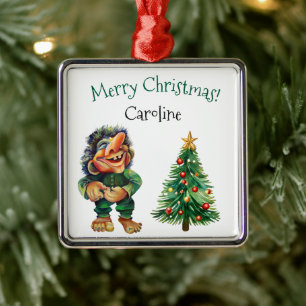 Cheeky Christmas Troll and Tree Delight  Metal Tree Decoration
