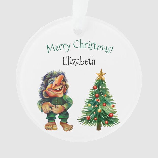 Cheeky Christmas Troll and Tree Delight  Ornament (Front)