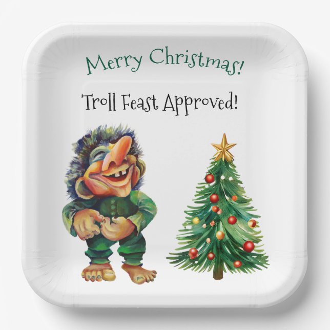 Cheeky Christmas Troll and Tree Delight  Paper Plate (Front)