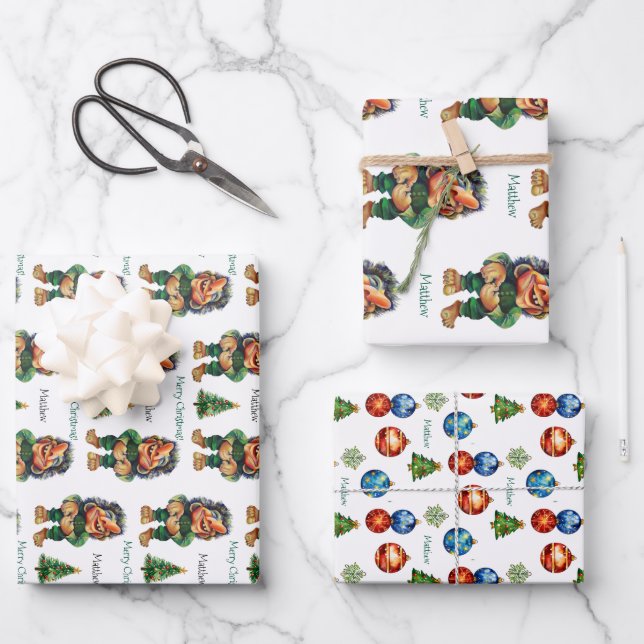 Cheeky Christmas Troll and Tree Delight  Wrapping Paper Sheet (Front)