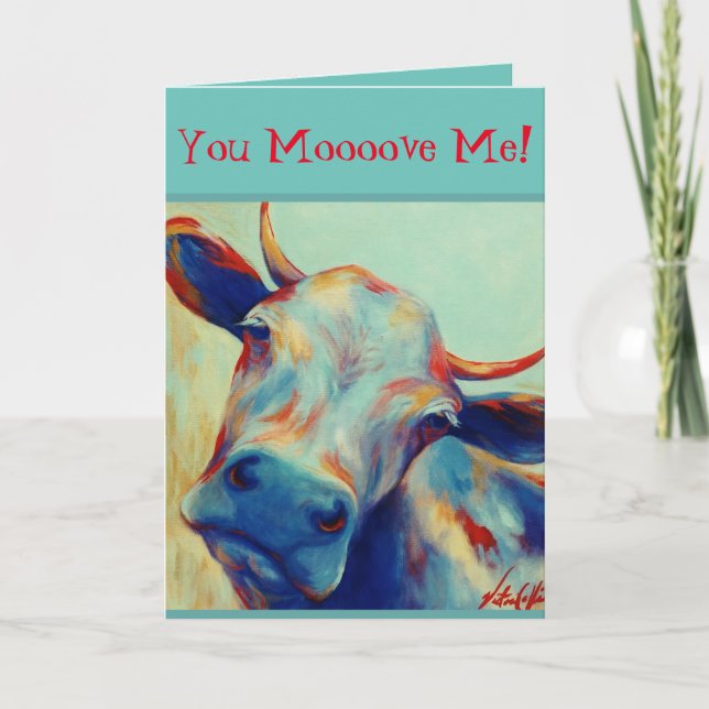 Cheeky Cow Valentine Card VCollierArt (Front)