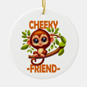 Cheeky Friend pun Cute Baby Monkey on tree cartoon Ceramic Tree Decoration