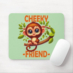 Cheeky Friend pun Cute Baby Monkey on tree cartoon Mouse Mat