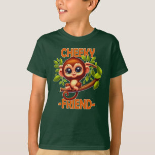 Cheeky Friend pun Cute Baby Monkey on tree cartoon T-Shirt