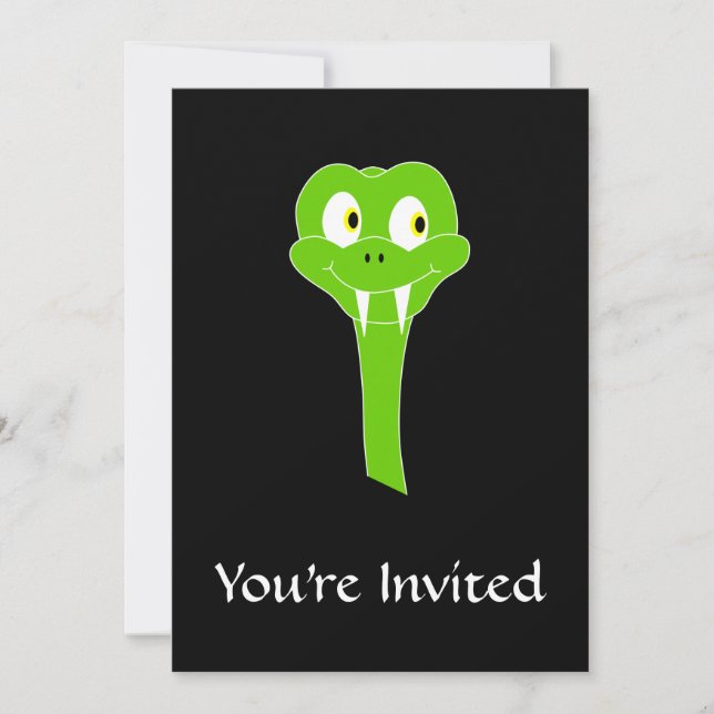 Cheeky Green Snake Cartoon on Black Invitation (Front)