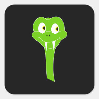 Cheeky Green Snake Cartoon on Black Square Sticker