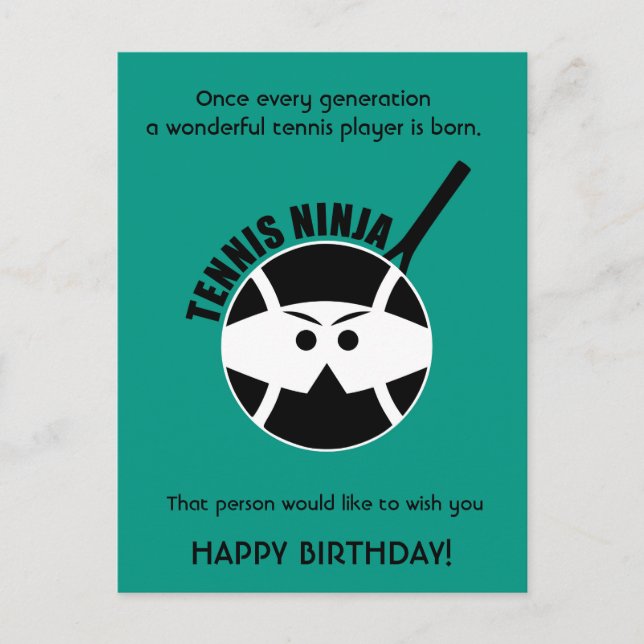 Cheeky green Tennis 🎾 Ninja Happy Birthday Postca Postcard (Front)