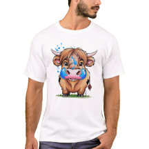 cheeky highland cow, blue bubblegum burst tshirt