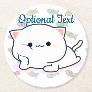 Cheeky Kawaii Style Kitten  Round Paper Coaster