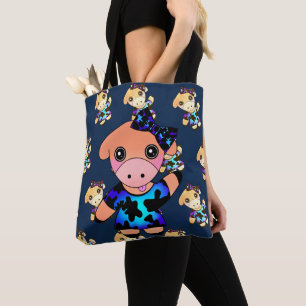 Cheeky Little Cartoon Cow with Bow-tie Tote Bag