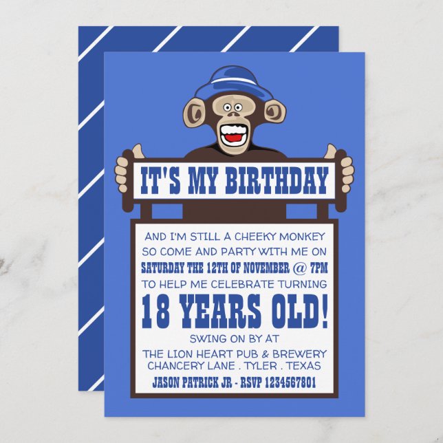 Cheeky Monkey Birthday Party Invitation (Front/Back)