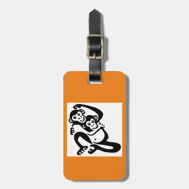 Cheeky monkey - BONOBO -  Chimpanzee - Orange  Luggage Tag (Front Vertical)