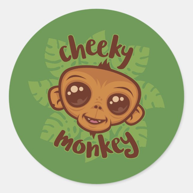 Cheeky Monkey Cute Cartoon Primate Drawing Classic Round Sticker (Front)