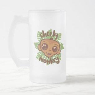 Cheeky Monkey Cute Cartoon Primate Drawing Frosted Glass Beer Mug