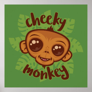 Cheeky Monkey Cute Cartoon Primate Drawing Poster