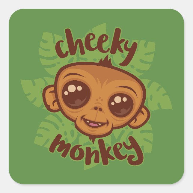 Cheeky Monkey Cute Cartoon Primate Drawing Square Sticker (Front)