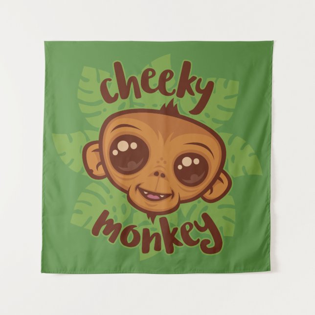 Cheeky Monkey Cute Cartoon Primate Drawing Tapestry (Front)