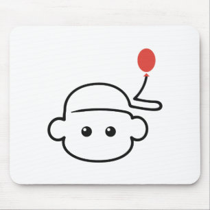 Cheeky Monkey in a Cap One Line Art with Red Ballo Mouse Mat
