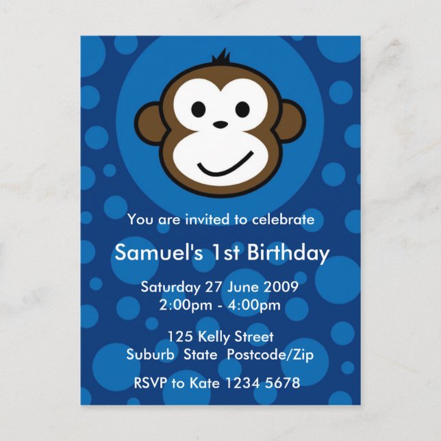 Cheeky Monkey Invitation [blue] Postcard (Front)