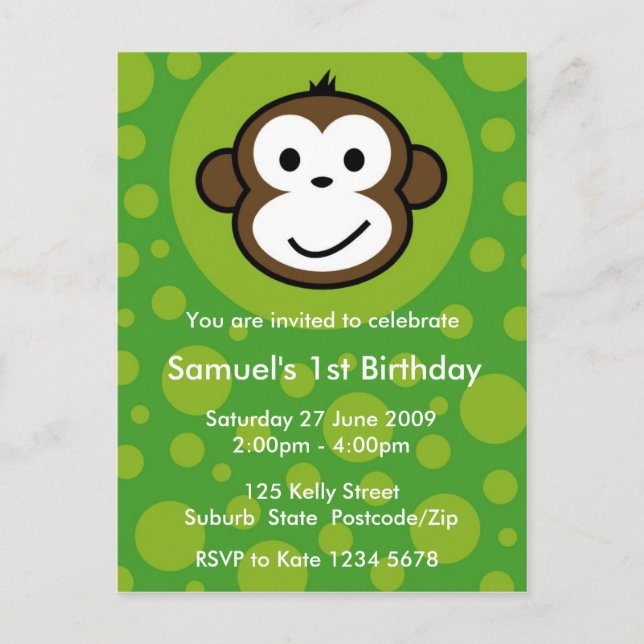 Cheeky Monkey Invitation [lime] Postcard (Front)
