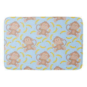 Cheeky Monkey with Banana Blue Bath Mat