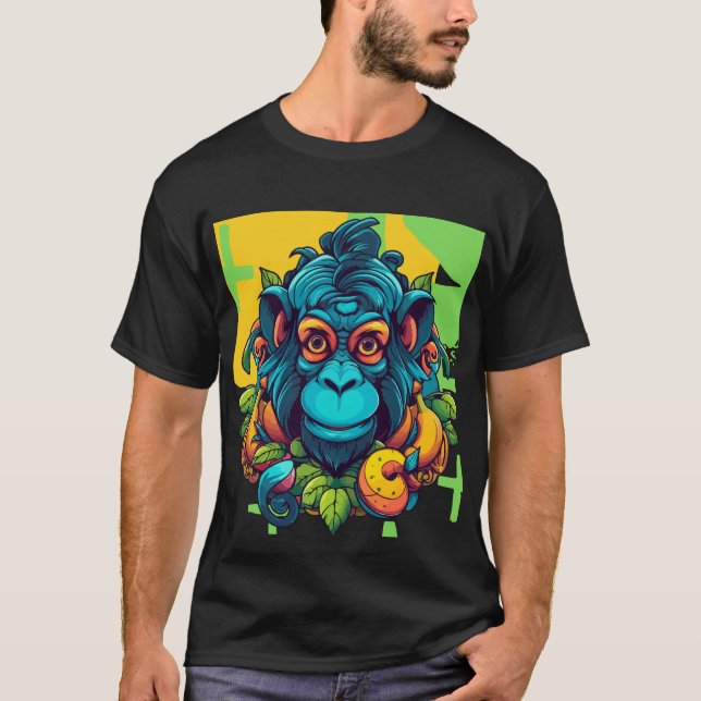 Cheeky Monkey with Banana Fun T-Shirt (Front)