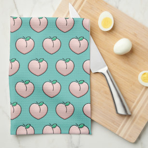 Cheeky Peach Pattern on Teal Tea Towel