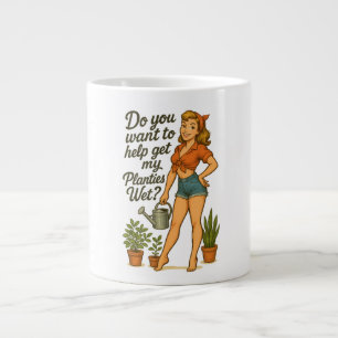 Cheeky Pin-Up Gardener Planties Pun Design Large Coffee Mug