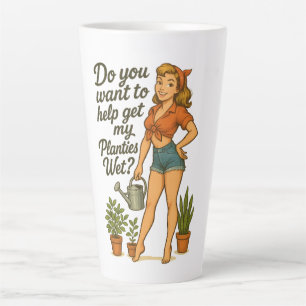 Cheeky Pin-Up Gardener Planties Pun Design Latte Mug