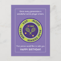 Cheeky Purple Tennis 🎾 Happy Birthday Postcard