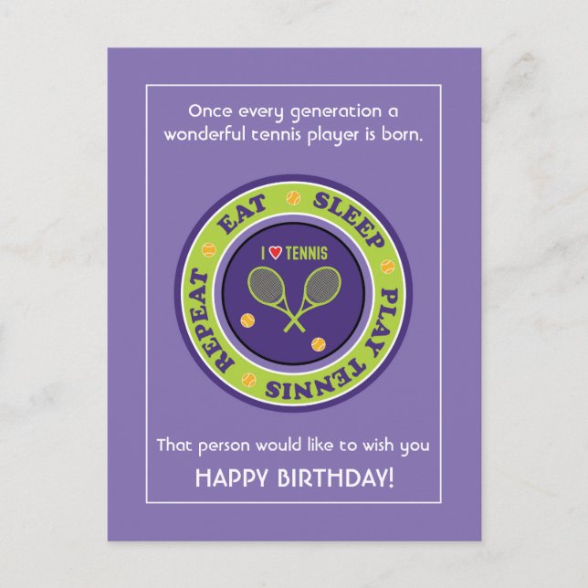 Cheeky Purple Tennis 🎾  Happy Birthday Postcard (Front)