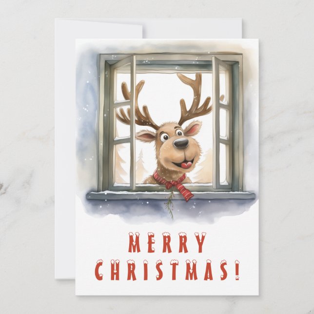 Cheeky Reindeer Merry Christmas Holiday Card (Front)