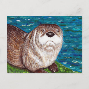Cheeky River Otter painting Postcard