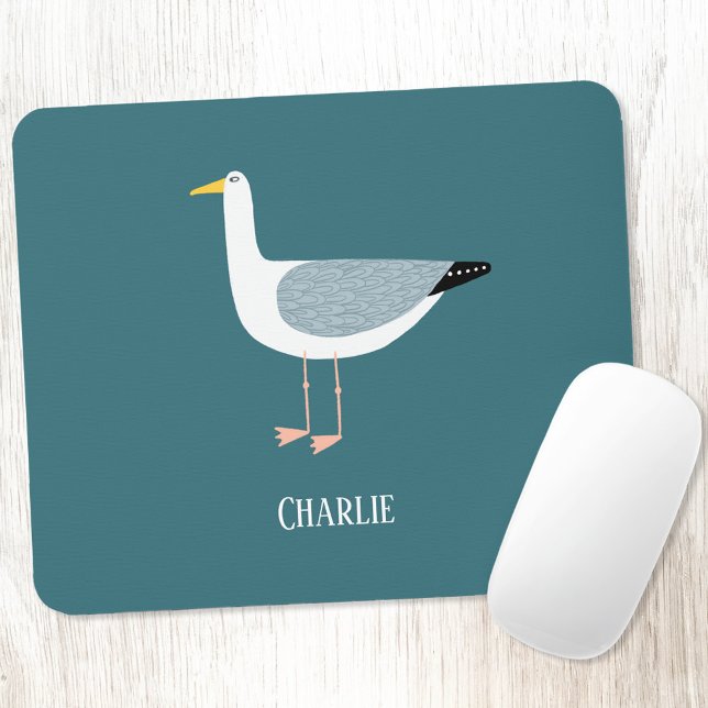 Cheeky Seagull Name Mouse Mat (Seagull personalized name  art mousemat)