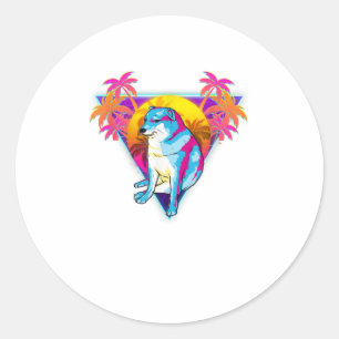 Cheems Dog Funny Shiba Inu Dank Meme 80s Retro Classic Round Sticker