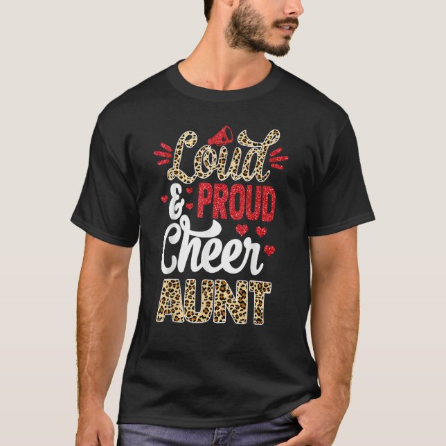 Cheer Aunt Biggest Fan Leopard Print And Pom Pom T-Shirt (Front)