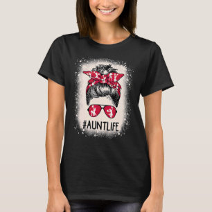 Cheer Aunt Life Messy Bun Cheerleader Bleached Mot T-Shirt