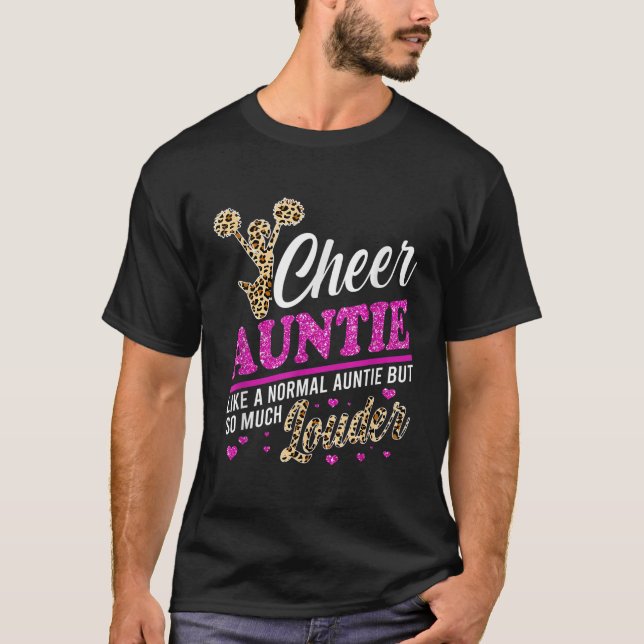 Cheer Auntie Biggest Fan Leopard Print And Pom Pom T-Shirt (Front)