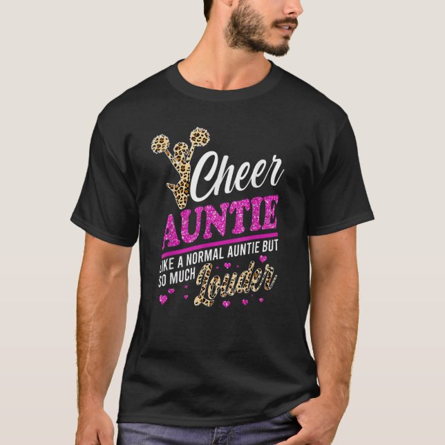Cheer Auntie Biggest Fan Leopard Print And Pom Pom T-Shirt (Front)