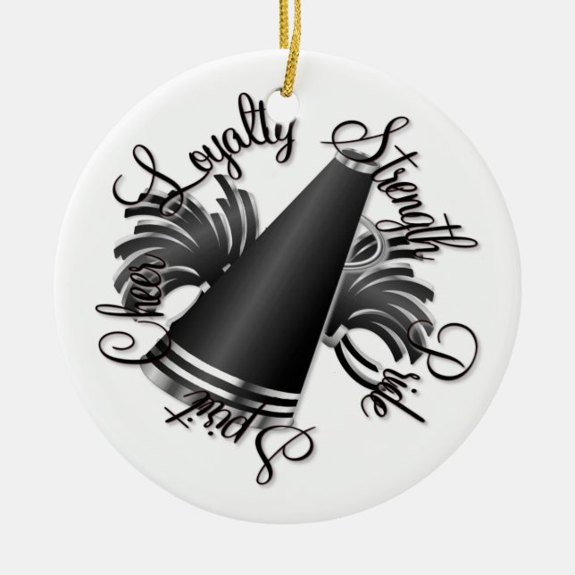 Cheer Black and Silver Qualities Customisable Ceramic Tree Decoration (Front)