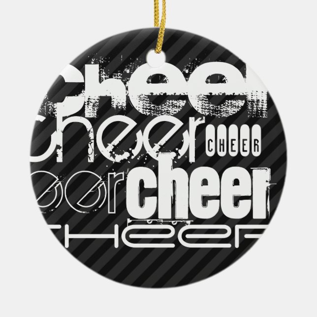 Cheer; Black & Dark Grey Stripes Ceramic Tree Decoration (Front)