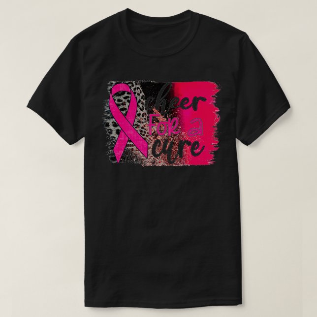 Cheer Breast Cancer Awareness Leopard T-Shirt (Design Front)