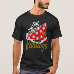 Cheer BULLDOG Red Megaphone Heart Flower Accent T-Shirt