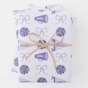 Cheer Camp Purple Cheerleadering Pompom Birthday  Wrapping Paper Sheet