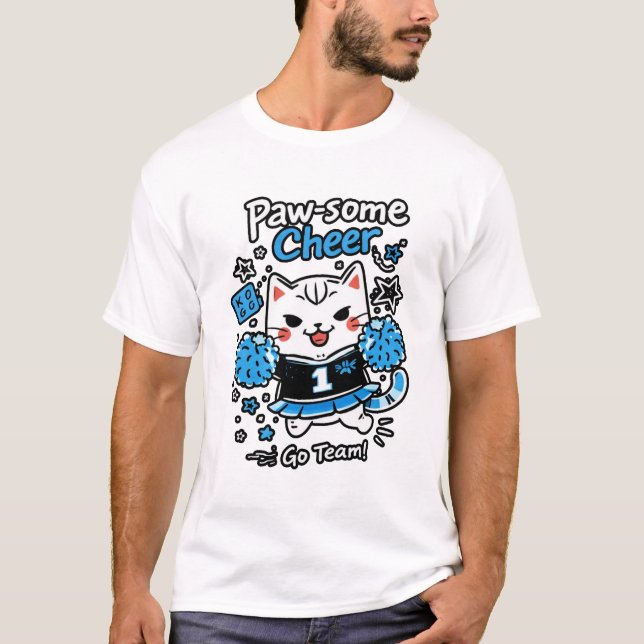 Cheer Cat Illustration – Cute Sports Cheerleader C T-Shirt (Front)